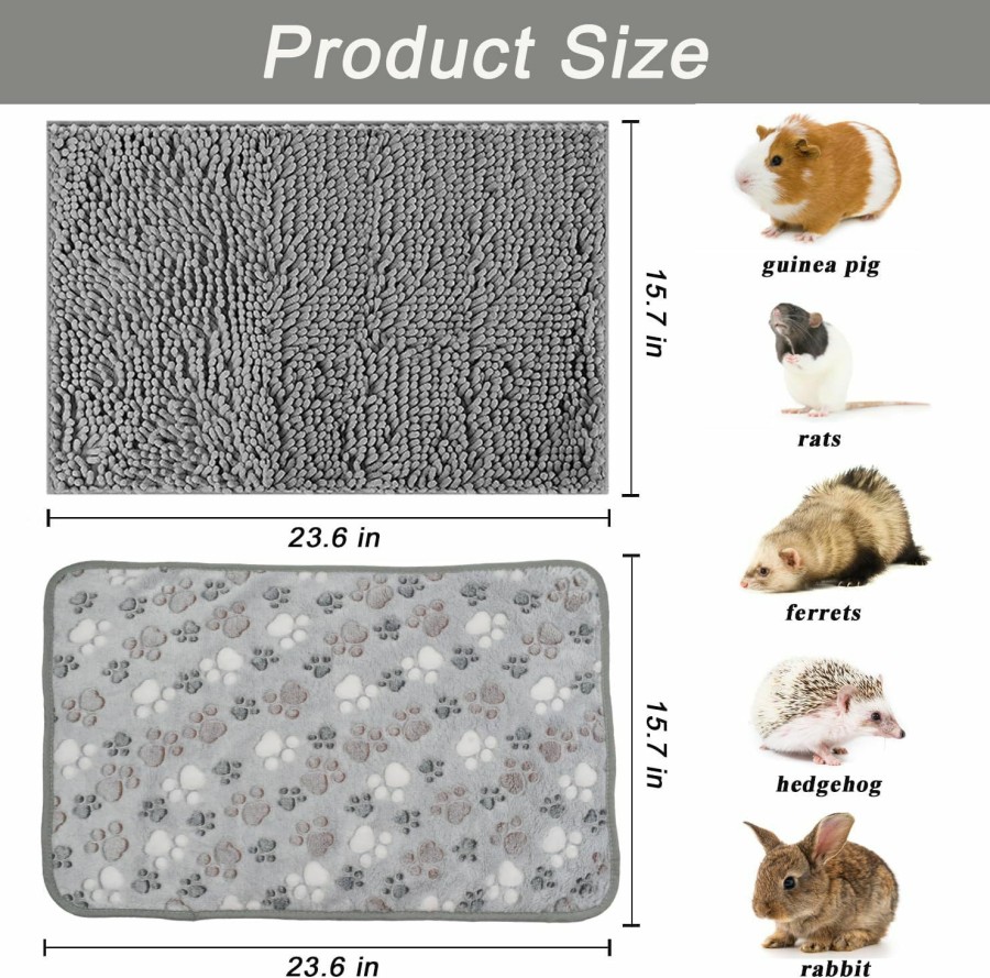 Small Animal ASOCEA | Asocea 2 Pack Guinea Pig Cage Liners, Washable Guinea Pig Pee Pads, Waterproof Guinea Pig Bedding Fast And Super Absorbent Pee Pad For Hamster Hedgehog Chinchilla House(Grey, 15.7 * 23.6 In)