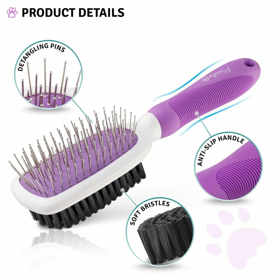 Small Animal Poodle Pet | Double-Sided Pet Brush For Grooming & Massaging Dogs, Cats & Other Animals Fur Detangling Pins & Coat Smoothing Slicker Bristles, Double The Brushing Groom Power In One Tool (Double Sided Brush)