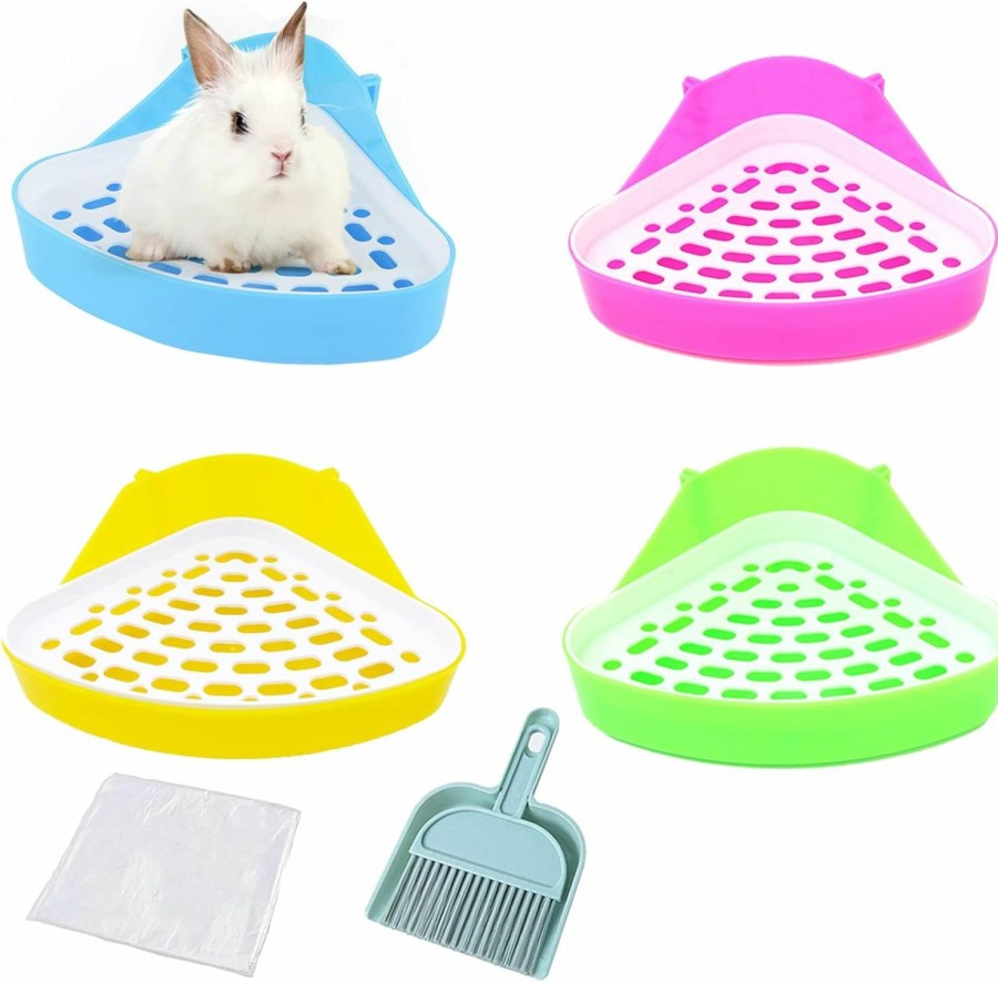 Small Animal Lucky Interests | Lucky Interests 4 Pcs Triangle Rabbit Litter Tray, Guinea Pig Training Corner Small Animal Toilet Potty Chinchilla Potty Box With Mini Broom & Dustpan, Disposable Cage Liner For Hamster Ferret Bunny