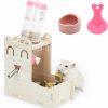 Small Animal suruikei | Wooden Hamster Water Bottle Stand,Small Animal Water Dispenser 125Ml Drinking With Bottle Food Container Base Food Bowl For Dwarf Hamster Mouse Rat Hedgehog (Pink)