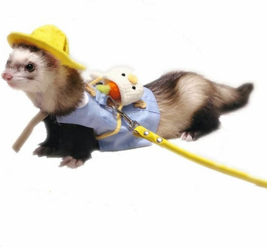 Small Animal HAICHEN TEC | Ferret Clothes Set Small Animal Harness And Leash Adjustable Chest Straps Ferret Apparel Outdoor Walking Accessories Outfit Halloween Party Cosplay For Ferret,Rabbit,Guinea Pig,Chinchilla,Kitten