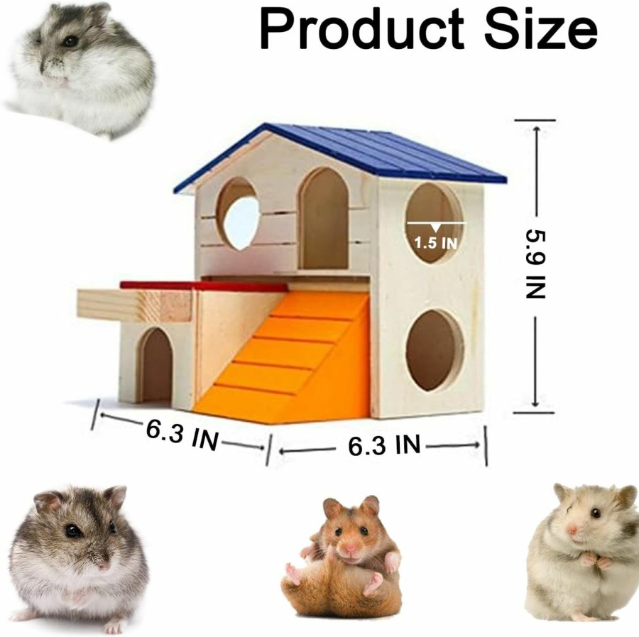 Small Animal Hamiledyi | Hamiledyi Pet Small Animal Hideout Hamster House Deluxe Two Layers Wooden Hut Play Toys Chews