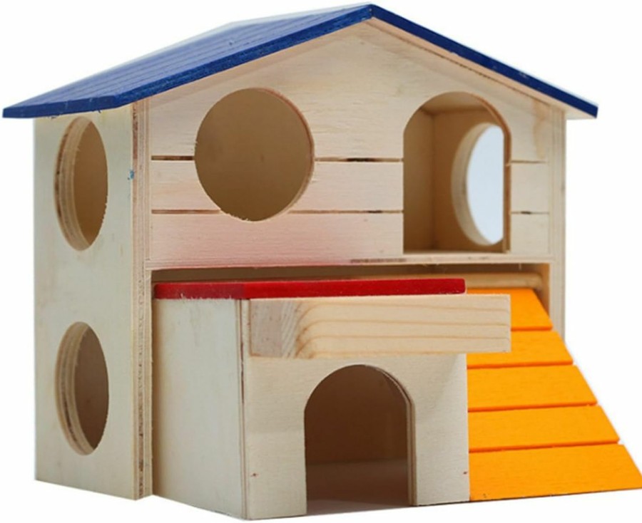 Small Animal Hamiledyi | Hamiledyi Pet Small Animal Hideout Hamster House Deluxe Two Layers Wooden Hut Play Toys Chews