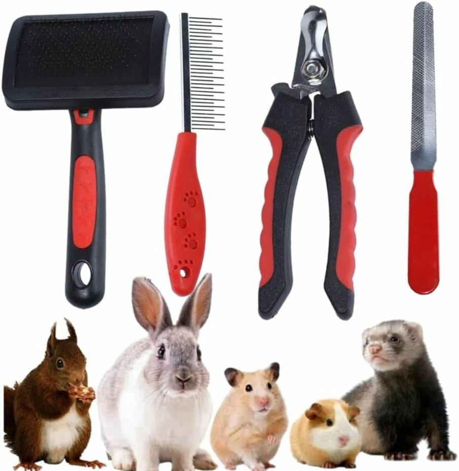 Small Animal KUNBIUH | Kunbiuh Rabbit Professional Nail Clippers Grooming Kit With Pet Shedding Slicker Brush, Pet Grooming Comb, Nail Clipper Trimmer For Rabbit, Puppy, Kitten, Guinea Pig, Hamster, Ferret (4Pcs)