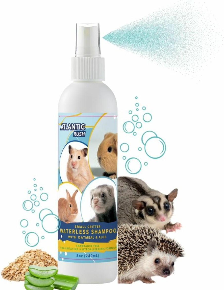 Small Animal Atlantic Rush | Waterless Shampoo For Small Critters- 8Oz Small Animal Fragrance Free, & Crulety Free Dry Shampoo - No Rinse Shampoo For Pet Ferrets, Guinea Pigs, Hedgehogs, Sugar Gliders, Rabbits, & Hamsters