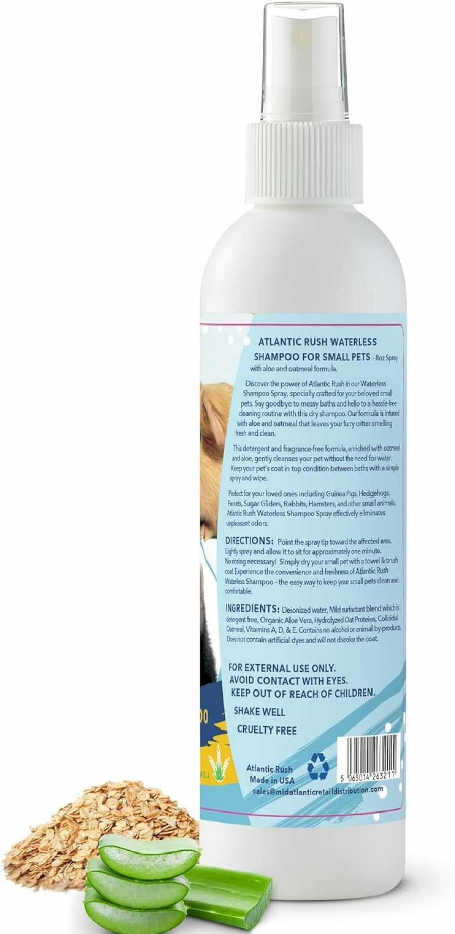 Small Animal Atlantic Rush | Waterless Shampoo For Small Critters- 8Oz Small Animal Fragrance Free, & Crulety Free Dry Shampoo - No Rinse Shampoo For Pet Ferrets, Guinea Pigs, Hedgehogs, Sugar Gliders, Rabbits, & Hamsters