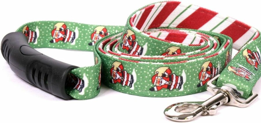 Small Animal Yellow Dog Design | Yellow Dog Design Santa Claus Uptown Dog Leash-Size Large-1 Inch Wide And 5 Feet (60 Inches) Long