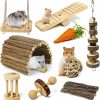 Small Animal Sofier | Sofier Hamster Chew Toys Set Natural Wooden Hamster Toys And Accessories For Cage Guinea Pig Chew Toys For Teeth Small Animal Toys Syrian Hamster Rats Chinchillas Gerbils Hamster Swing Seesaw