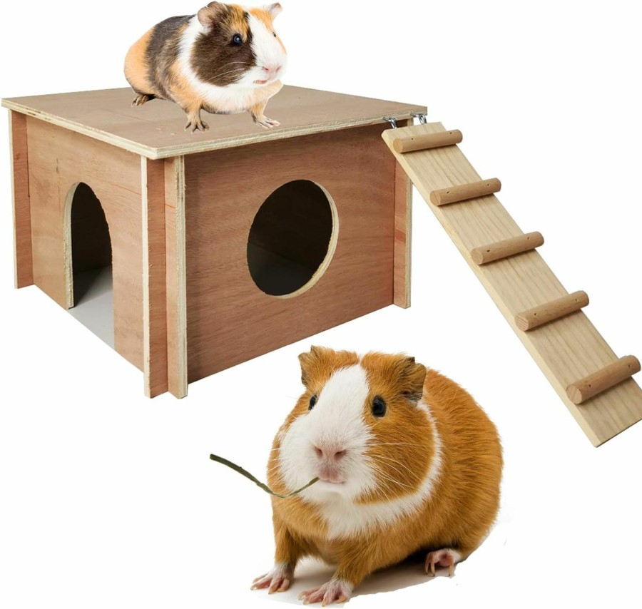 Small Animal Hamiledyi | Hamiledyi Guinea Pig Wood House, Detachable Hamster Castle Hideouts For Indoor Decor Gerbils Play Hut With Stairs Chinchilla Habitat With Window For Hedgehogs Mice