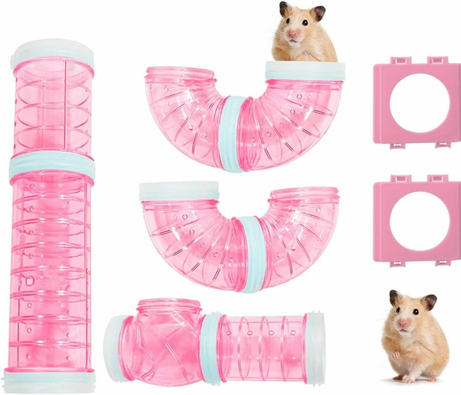 Small Animal WishLotus | Wishlotus Hamster Tubes With 2 Pipe Connection Plates, Adventure External Pipe Set Creative Transparent Diy Connection Tunnel Track To Expand Space Hamster Cage Accessories Hamster Toys (Pink)