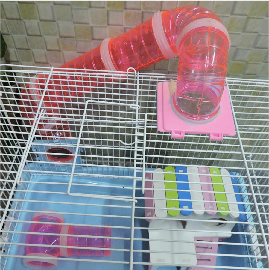 Small Animal WishLotus | Wishlotus Hamster Tubes With 2 Pipe Connection Plates, Adventure External Pipe Set Creative Transparent Diy Connection Tunnel Track To Expand Space Hamster Cage Accessories Hamster Toys (Pink)