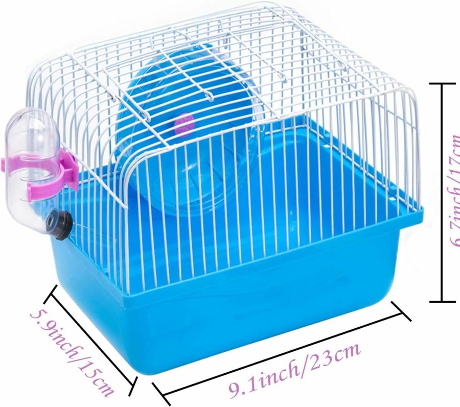 Small Animal PStarDMoon | Pstardmoon Portable Hamster Cage With Running Exercise Wheels, Water Bottle, With Rainbow Hamster Toys And Sawdust, For African Miniature Rabbit Chinchilla Squirrel And Other Small Animals (Blue)