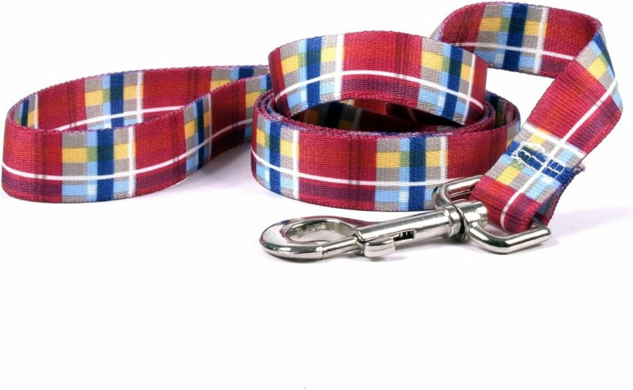 Small Animal Yellow Dog Design | Yellow Dog Design Madras Burgundy Dog Leash 3/4\" Wide And 5' (60\") Long, Small/Medium