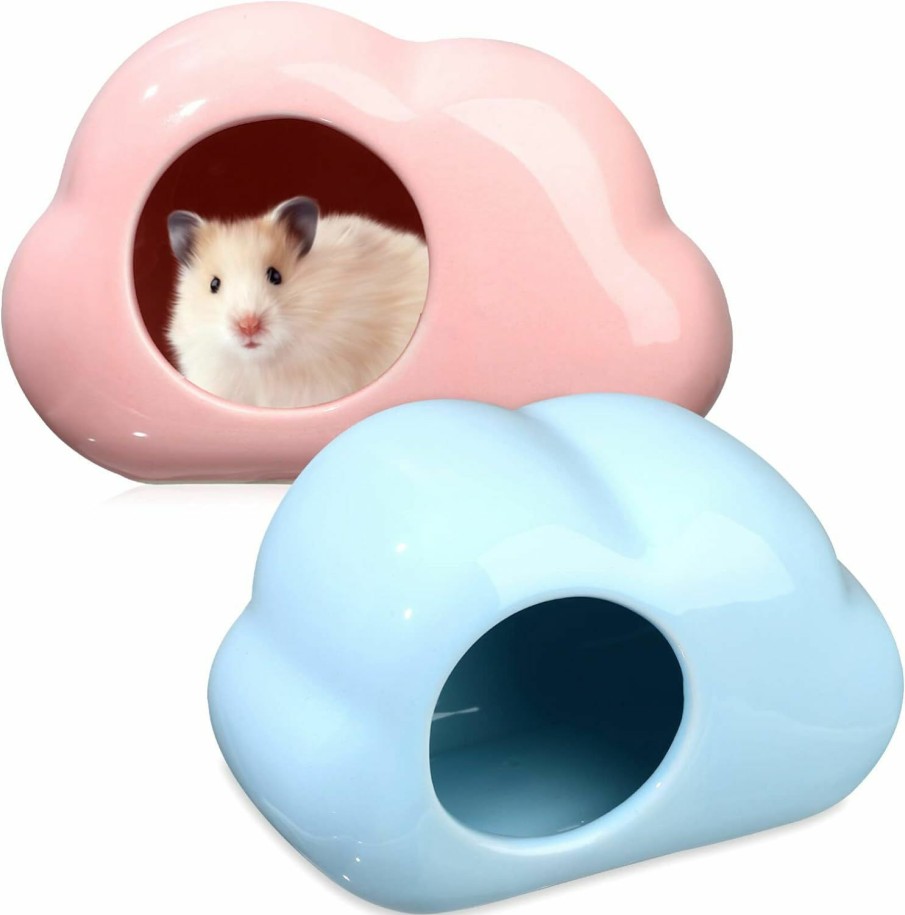 Small Animal Mipcase | Mipcase Hamster House Ceramic Hamster Hideout, 2Pcs Hamster House Summer Cooling Hamster Hideaway House Cloud Shape Small Animal Beds For Chinchilla Guinea Pig Summer Hamster Nest