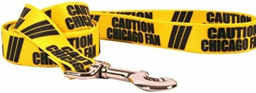 Small Animal Yellow Dog Design | Yellow Dog Design Caution Chicago Fan Dog Leash With Standard Loop Handle, 1\" Wide