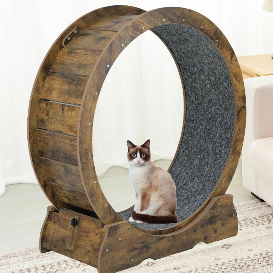 Small Animal laddawan | Laddawan Cat Wheel Exerciser For Indoor Cats Large,Cat Running Wheel , Cat Exercise Wheel ,Small Animals Exercise Wheels Cat Treadmill Wheel With Locking Mechanism (35.4\"(90Cm), Rusty Brown)