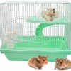 Small Animal MUYG | Muyg 2-Tier Portable Hamster Cage And Habitats,Travel Metal Mouse Cages With Free Water Bottle,Houses And Exercise Wheel For Any Breed Of Hamster And Small Animal (14.6X11.0X11.8Inch Green)