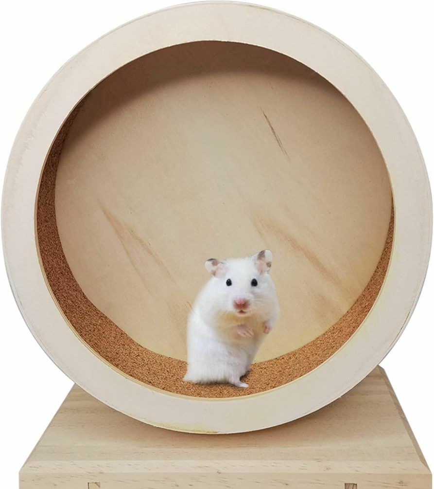 Small Animal Hamiledyi | Hamster Wooden Wheels, Small Pets Silent Running Wheel 8.27\" In Diameter, Mute Exercise Spinner Non Slip Hamster Cage Accessories Toys For Syrian Hamster Gerbil Guinea Pig