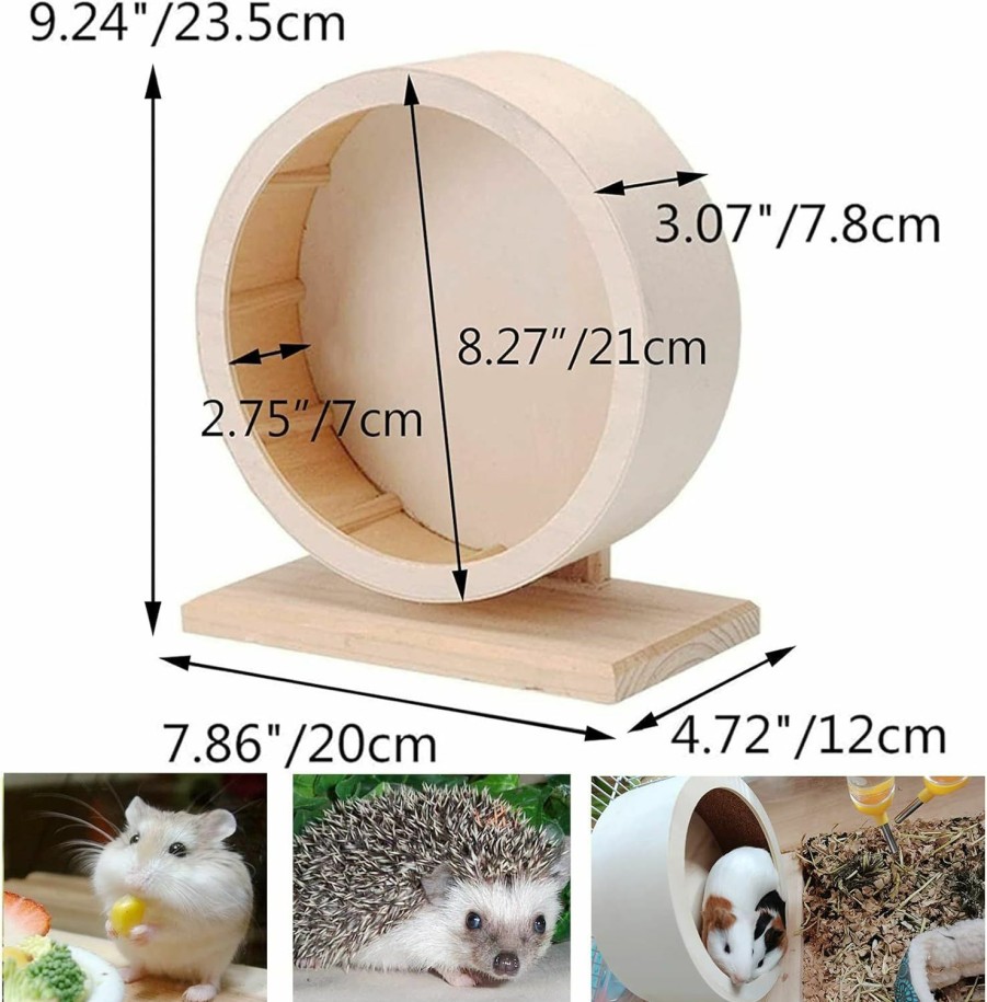 Small Animal Hamiledyi | Hamster Wooden Wheels, Small Pets Silent Running Wheel 8.27\" In Diameter, Mute Exercise Spinner Non Slip Hamster Cage Accessories Toys For Syrian Hamster Gerbil Guinea Pig