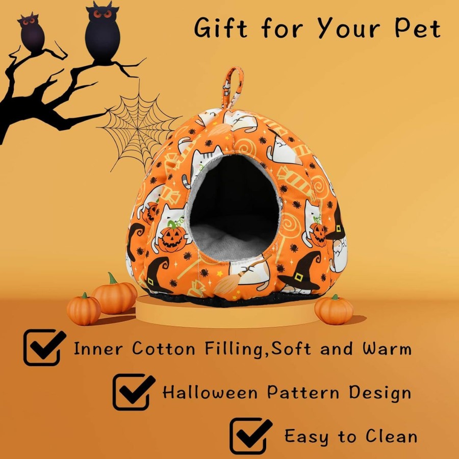 Small Animal Generic | Shurung Halloween Guinea Pig Hideout Bed Cave Hamster Hideout Bed House Winter Warm Cozy Fleece Washable For Dwarf Rabbit Bunny Ferret Hamster Chinchilla Hedgehog