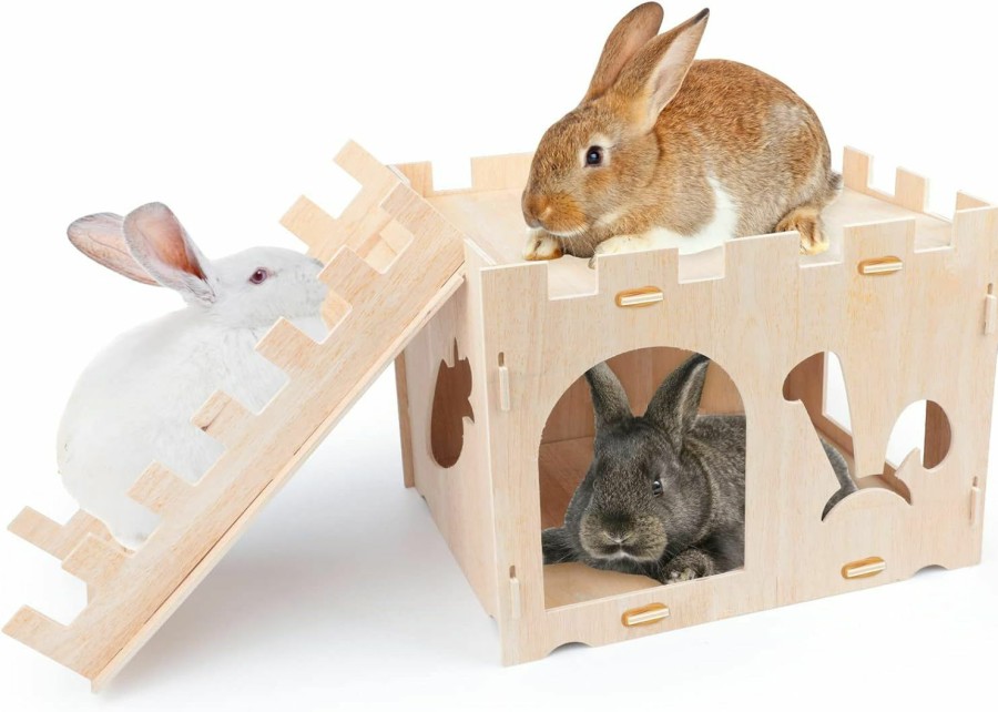 Small Animal BWOGUE | Bwogue Extra Large Wooden Rabbit Castle Bunny House And Hideouts Detachable Small Animal Play Hideaway Hut For Indoor Adult Rabbit Guinea Pig Chinchilla Habitat