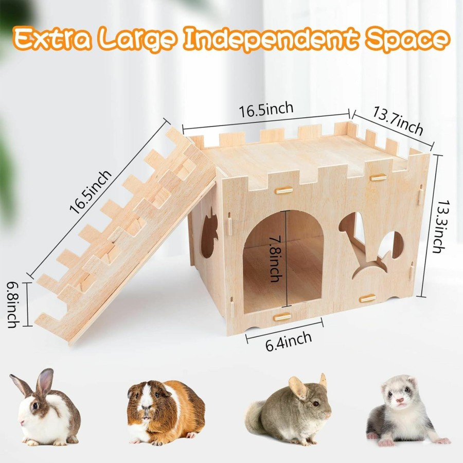 Small Animal BWOGUE | Bwogue Extra Large Wooden Rabbit Castle Bunny House And Hideouts Detachable Small Animal Play Hideaway Hut For Indoor Adult Rabbit Guinea Pig Chinchilla Habitat