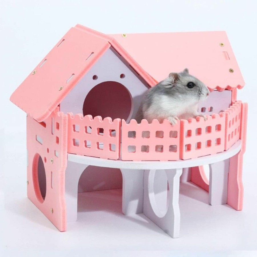 Small Animal Hamiledyi | Hamiledyi Wooden Hamster House,Assemble Ecological Wood Small Animal Hideout Hut Deluxe Double Deck Villa Slide Exercise Toys For Syria Hamster Mouse Rat Gerbil