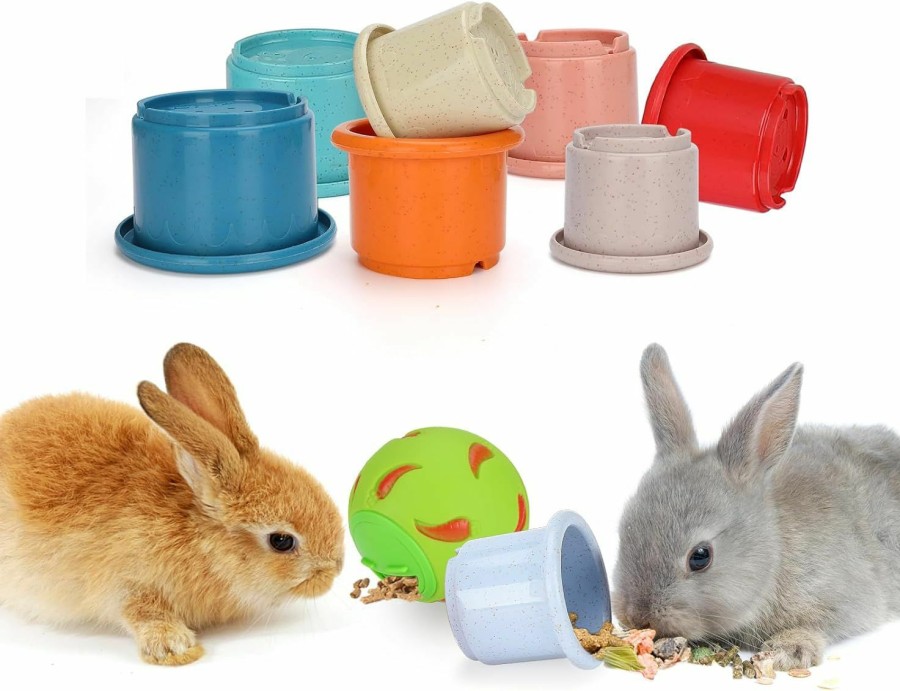 Small Animal Lonepetu | Lonepetu Stacking Cups For Rabbits And Treat Ball Dispenser, 9 Pcs Multi-Colored Reusable Stack Up Bunny Cups Interactive Toys With Food Ball For Small Animals Rabbits Bunny