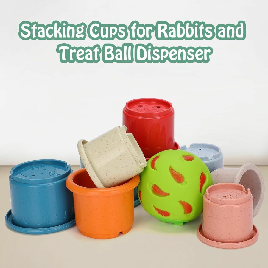 Small Animal Lonepetu | Lonepetu Stacking Cups For Rabbits And Treat Ball Dispenser, 9 Pcs Multi-Colored Reusable Stack Up Bunny Cups Interactive Toys With Food Ball For Small Animals Rabbits Bunny