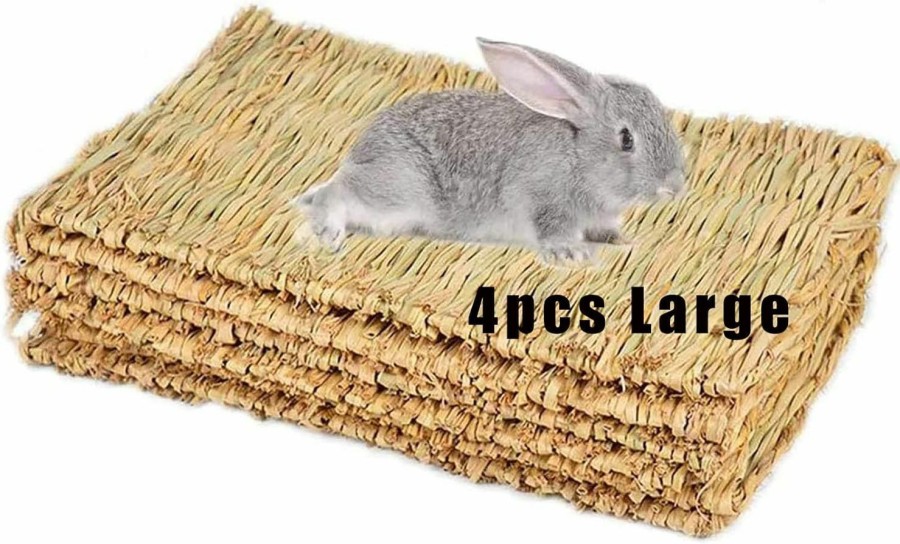 Small Animal Hamiledyi | Hamiledyi Grass Mat Woven Bed Mat For Small Animal 4Pcs Large Bunny Bedding Nest Chew Toy Bed Play Toy For Guinea Pig Parrot Rabbit Bunny Hamster Rat